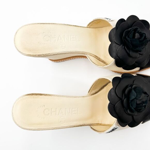 Chanel Camellia Wedge Sandals Slides Mules EU 37 US 6-6.5 - Picture 14 of 15